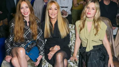Georgia May Jagger, Jerry Hall and Elizabeth Jagger attend the Burberry Winter 2025 show during London Fashion Week