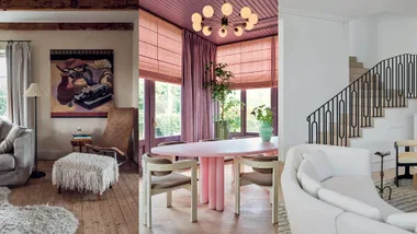 A collage of living rooms depicting different design trends.